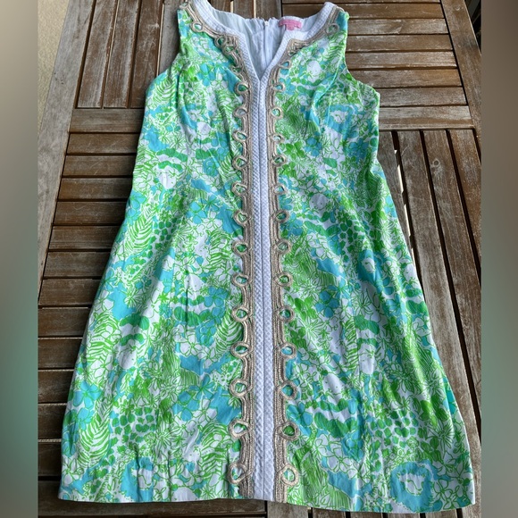 Lilly Pulitzer Dresses & Skirts - Lilly Pulitzer Janice Its A Zoo Limeade Dress Sz 8 Gold Embroidery Panda Lion
